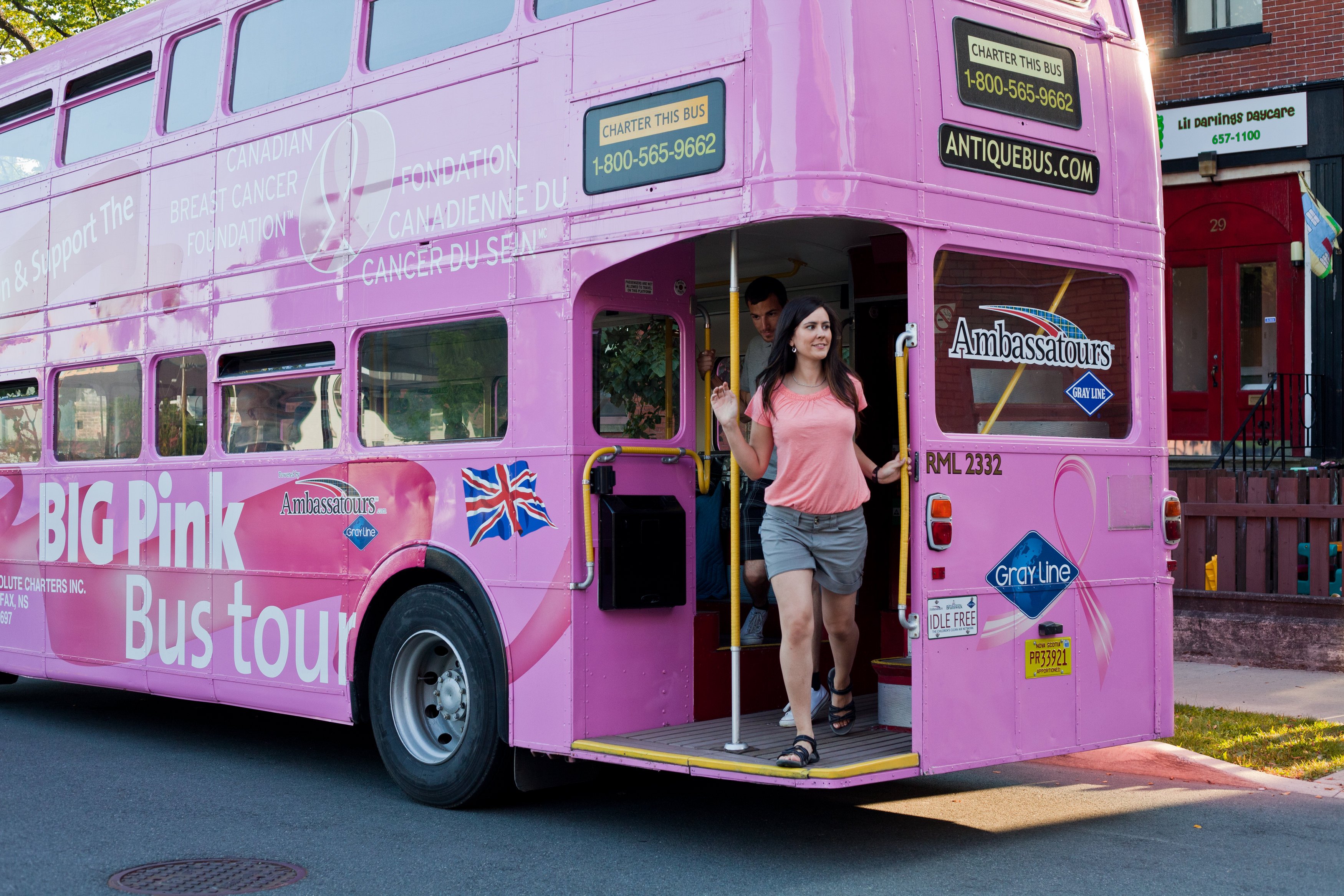 who has a pink tour bus